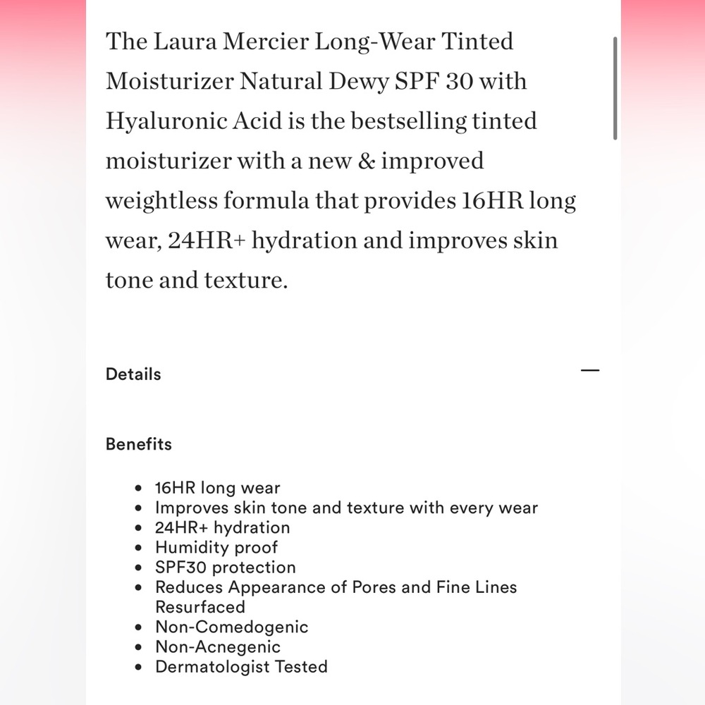 Laura Mercier ‘2W /Citrine’ Long-Wear Tinted Moisturizer Natural Dewy SPF 30 - Picture 11 of 13